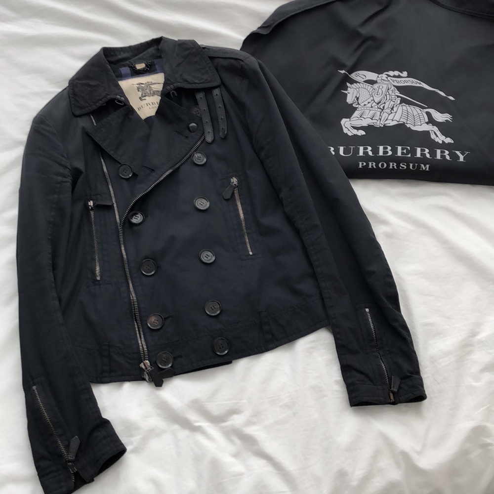Burberry Navy Cropped Motorcycle Jacket